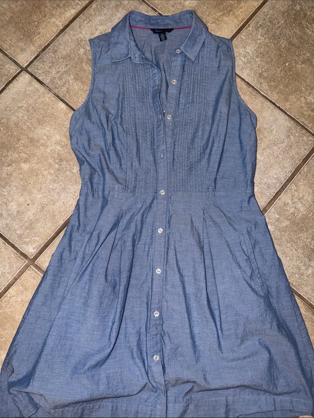Vintage Tommy- Sleeveless Chambray Shirt Dress - Blue